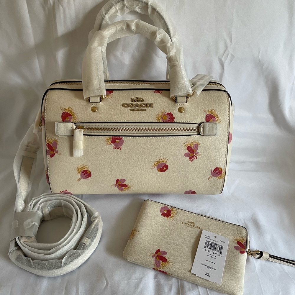 NWT Coach Rowan Satchel Hand Bag Pop Floral Print with Matching Wristlet Wallet